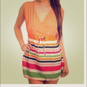 Cross Front Tie Waist Striped Mini Dress